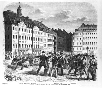 Uprising in Dresden on 6th March 1848, illustration from 